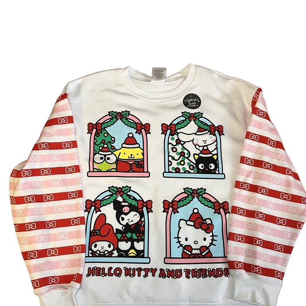 NWT Hello Kitty White and Pink Holiday Sweatshirt women sz Medium